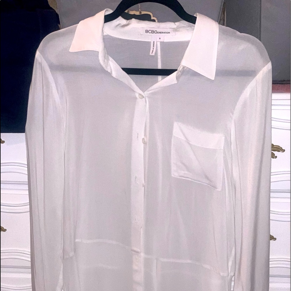 BCBG sheer button up blouse